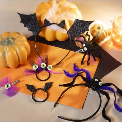 Mini Kit DIY D&eacute;guisement Effrayant, Serre-t&ecirc;tes, pinces &agrave; cheveux et bandeaux, noir, violet, 1 Pq.