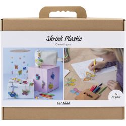 Kit DIY Groupe Plastique Thermor&eacute;tractable, Mobile, collier, bracelet, porte-cl&eacute;s, ass. de couleurs, 1 Pq.