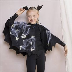 Kit DIY D&eacute;guisement Effrayant, Cape de chauve-souris et bandeau, noir, glitter noir, 1 Pq.