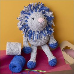 Kit DIY Amigurumi, Lion, bleu marine, gris clair, 1 Pq.